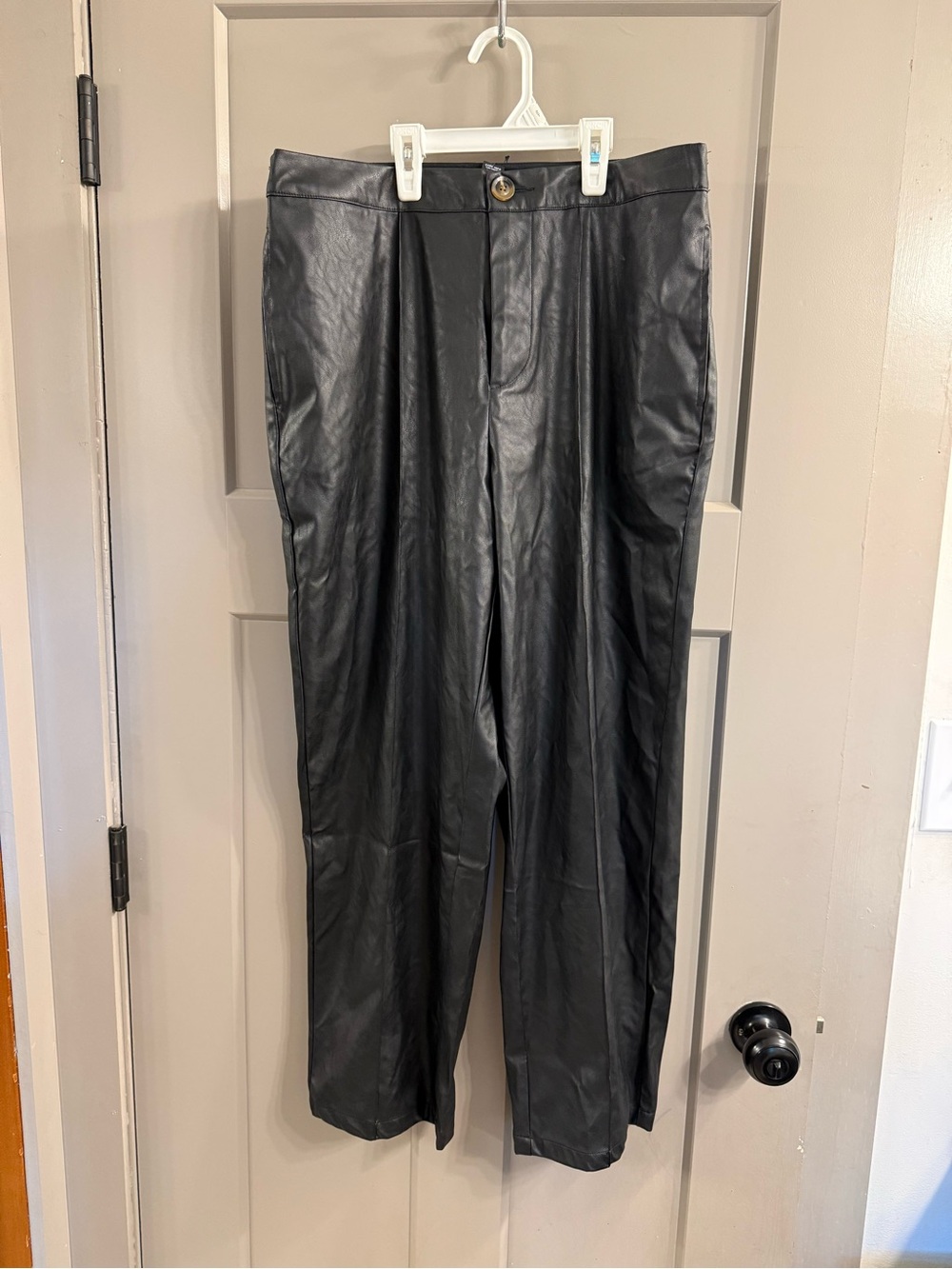 Who What Wear Black Faux Leather Pleated Trousers